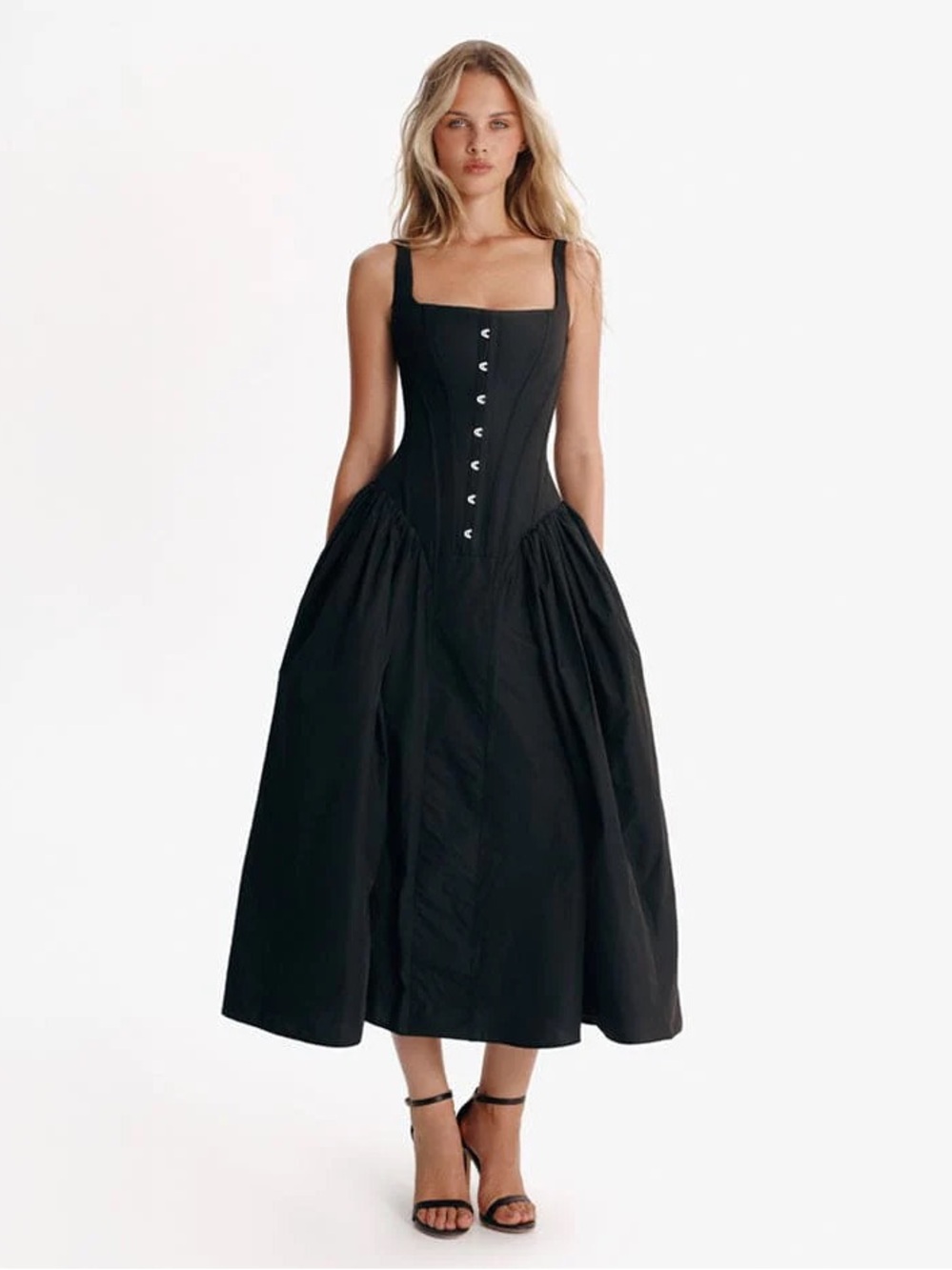 Milla Black Corset Midi Dress NWT